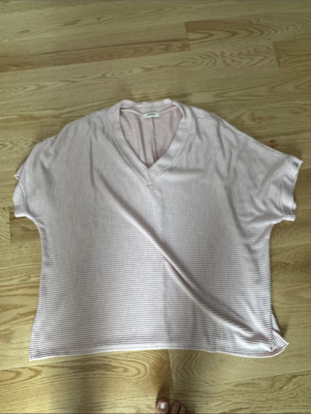 ADORA Light Pink Striped V-Neck Short Sleeve Top